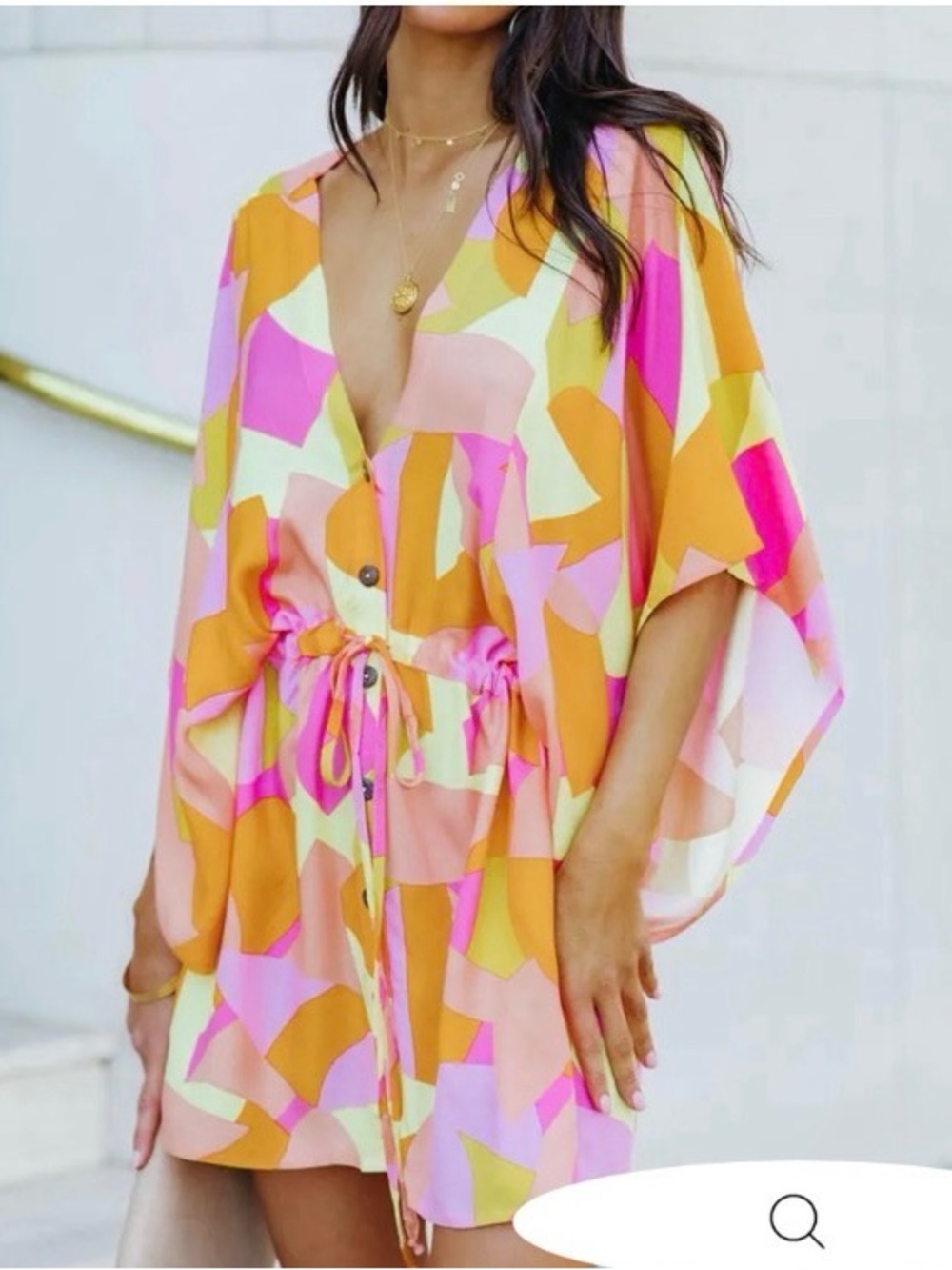 Vici Abstract Print Mini Dress in Pink & Orange